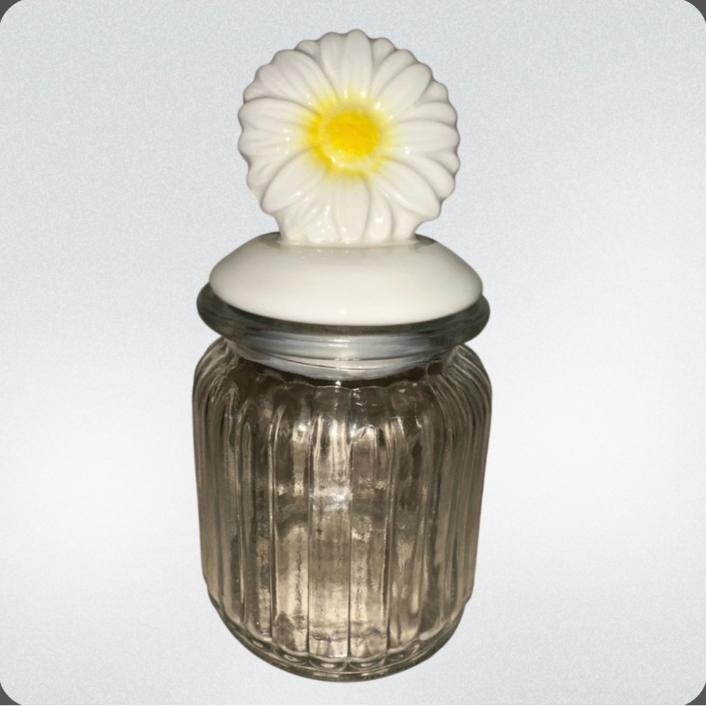 Spring Flower White Daisy Ribbed Clear‎ Glass Jar